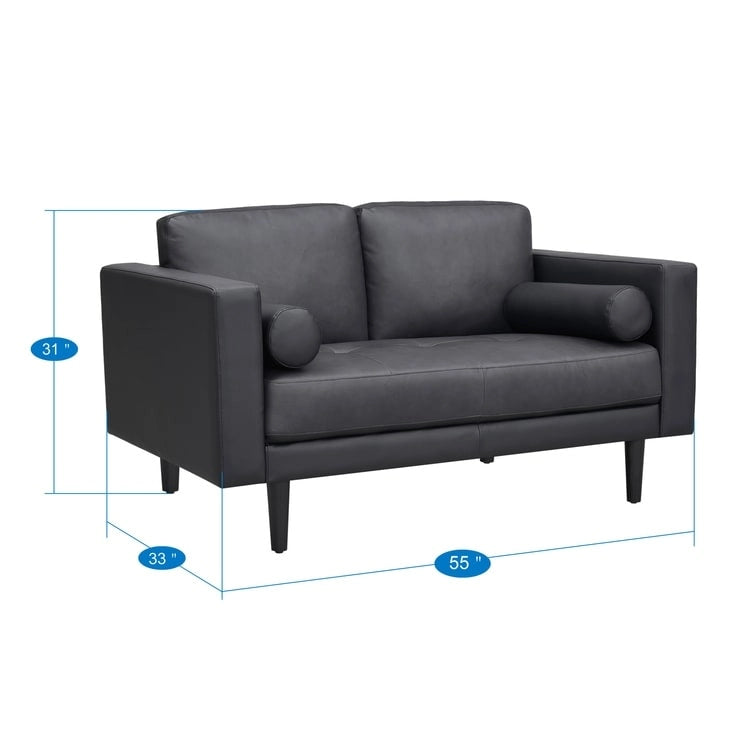 Canapé en cuir véritable de style mid-century pour salon, bureau ou chambre à coucher. Meuble de luxe pour la maison ou le salon.-27