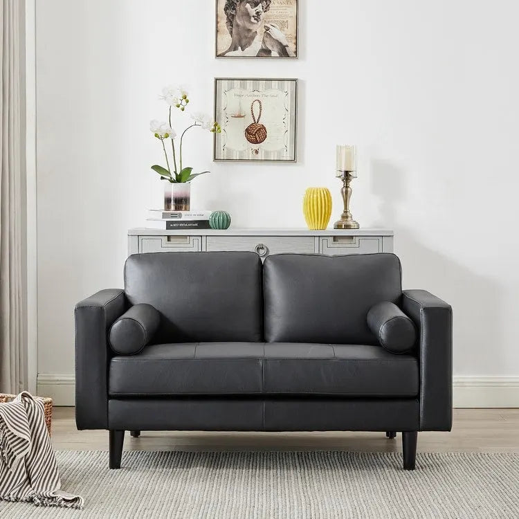 Canapé en cuir véritable de style mid-century pour salon, bureau ou chambre à coucher. Meuble de luxe pour la maison ou le salon.-28