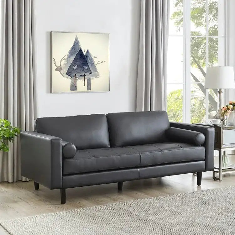 Canapé en cuir véritable de style mid-century pour salon, bureau ou chambre à coucher. Meuble de luxe pour la maison ou le salon.-35