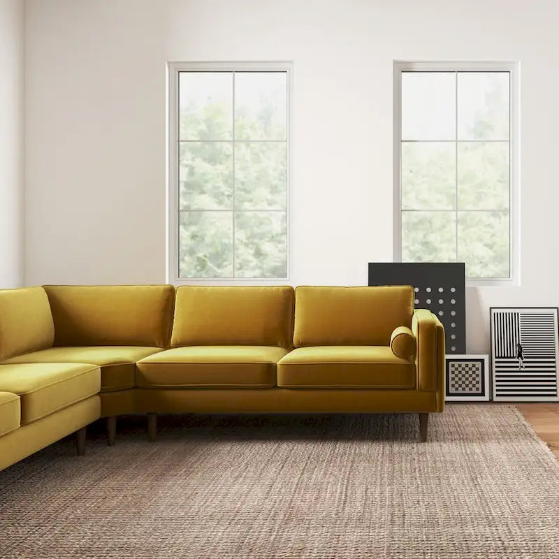 Canapé d'angle symétrique Flavia, style moderne du milieu du siècle, avec dossier à coussins.-8