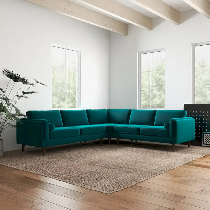 Canapé d'angle symétrique Flavia, style moderne du milieu du siècle, avec dossier à coussins.-11