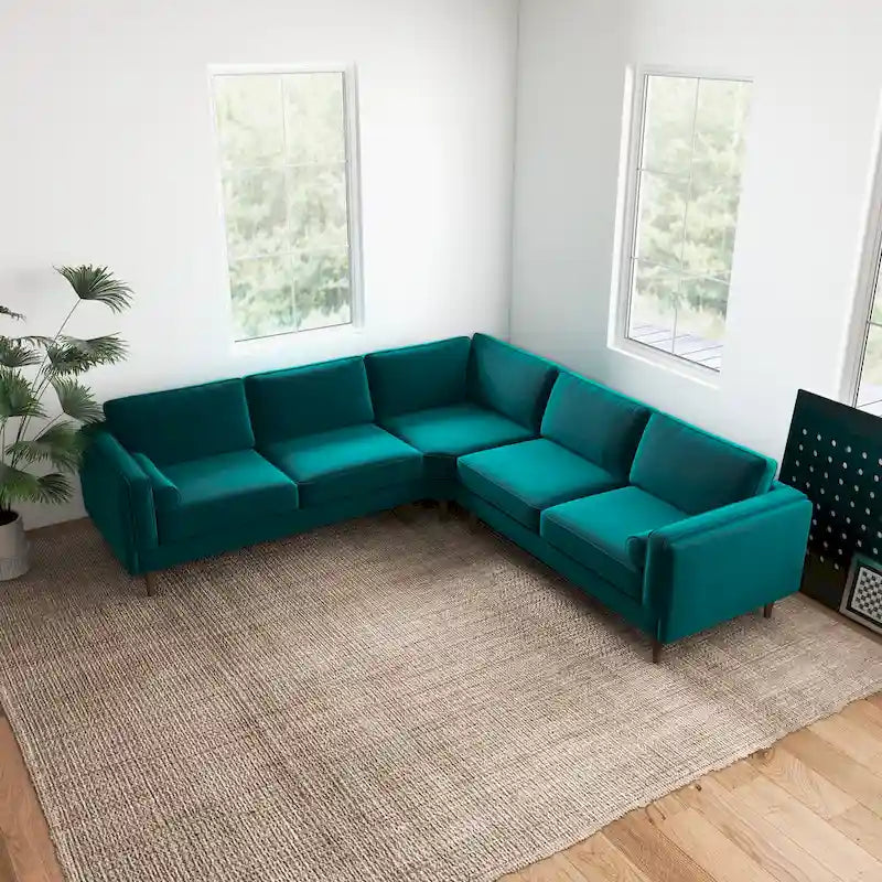 Canapé d'angle symétrique Flavia, style moderne du milieu du siècle, avec dossier à coussins.-16