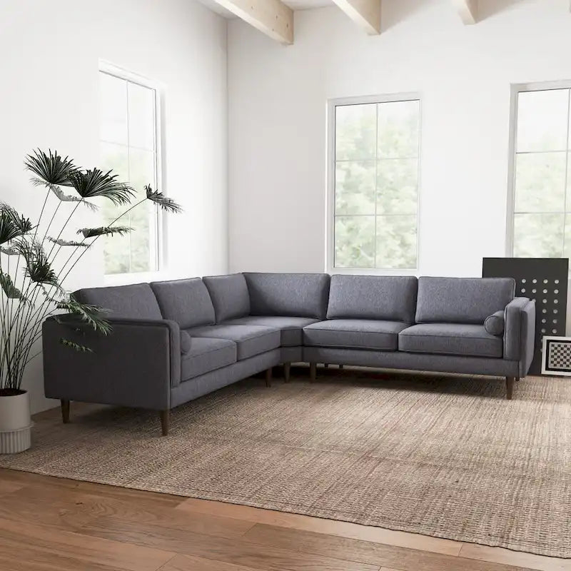 Canapé d'angle symétrique Flavia, style moderne du milieu du siècle, avec dossier à coussins.-18