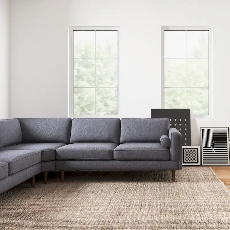 Canapé d'angle symétrique Flavia, style moderne du milieu du siècle, avec dossier à coussins.-26