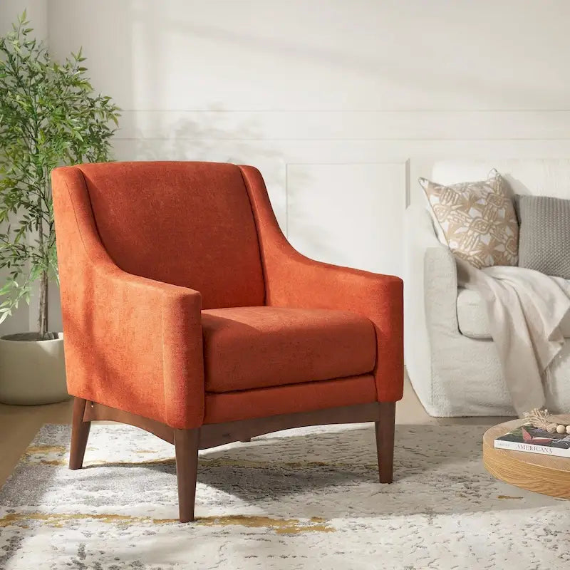 Fauteuil Francis de style moderne du milieu du siècle, capitonné, avec accoudoirs inclinés et pieds en bois massif, par HULALA HOME-37