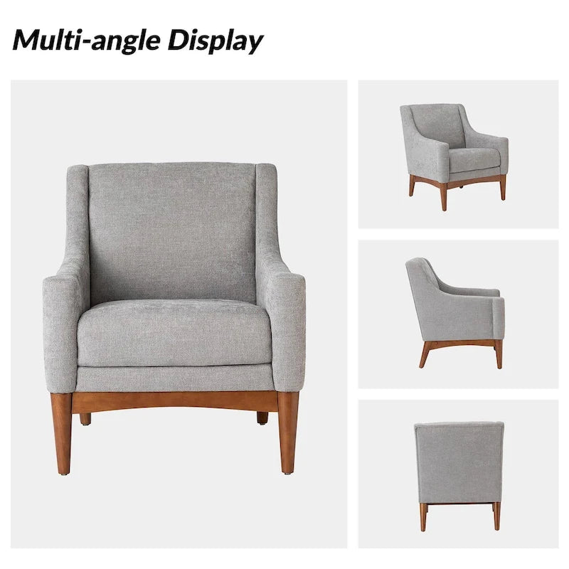 Fauteuil Francis de style moderne du milieu du siècle, capitonné, avec accoudoirs inclinés et pieds en bois massif, par HULALA HOME-16