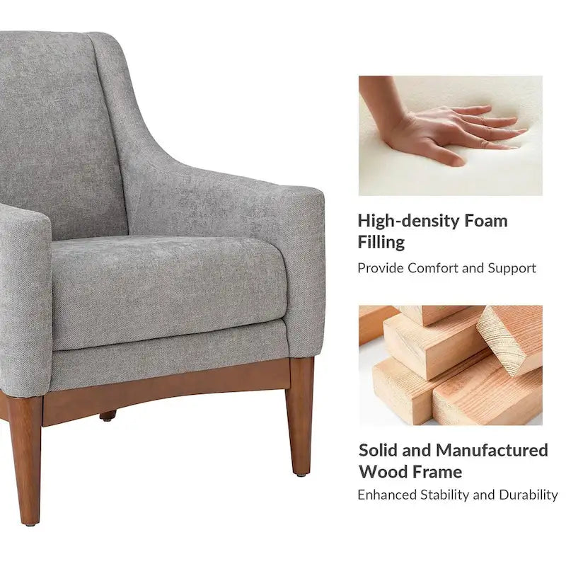 Fauteuil Francis de style moderne du milieu du siècle, capitonné, avec accoudoirs inclinés et pieds en bois massif, par HULALA HOME-19