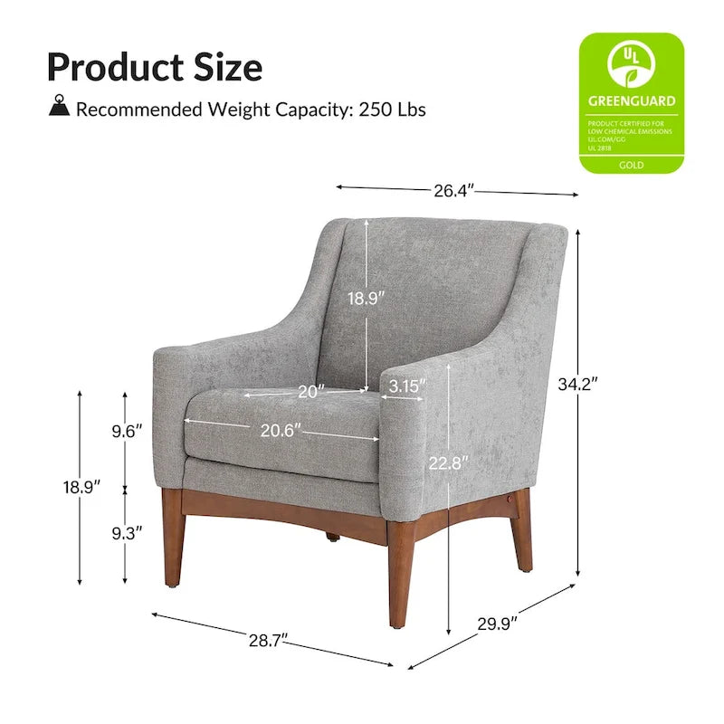 Fauteuil Francis de style moderne du milieu du siècle, capitonné, avec accoudoirs inclinés et pieds en bois massif, par HULALA HOME-20