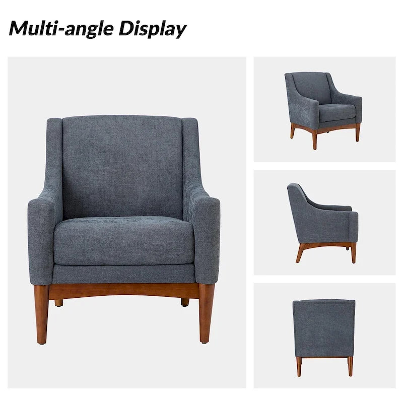 Fauteuil Francis de style moderne du milieu du siècle, capitonné, avec accoudoirs inclinés et pieds en bois massif, par HULALA HOME-25