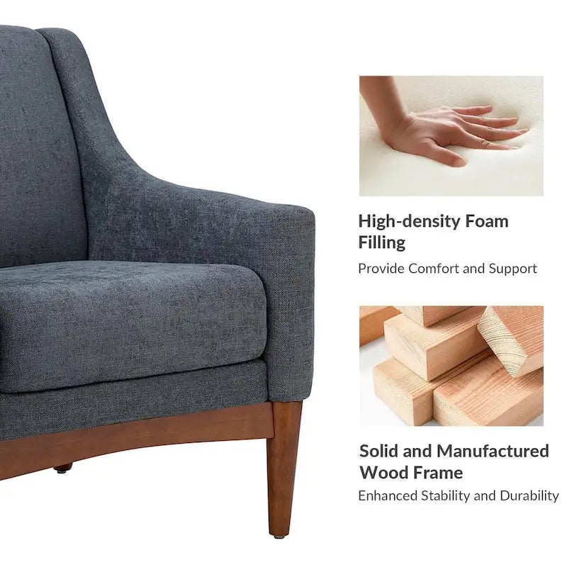 Fauteuil Francis de style moderne du milieu du siècle, capitonné, avec accoudoirs inclinés et pieds en bois massif, par HULALA HOME-28