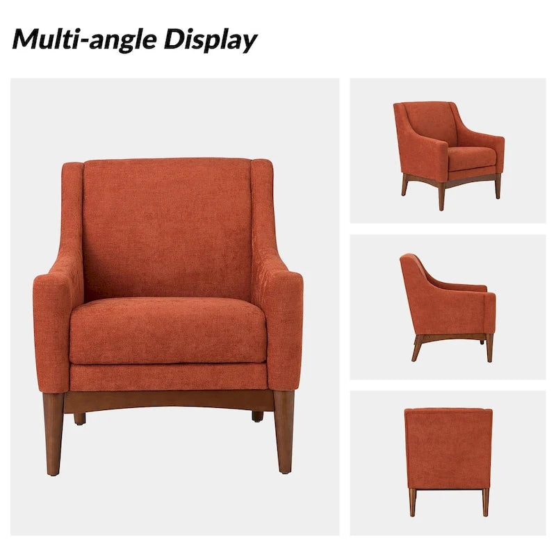 Fauteuil Francis de style moderne du milieu du siècle, capitonné, avec accoudoirs inclinés et pieds en bois massif, par HULALA HOME-34