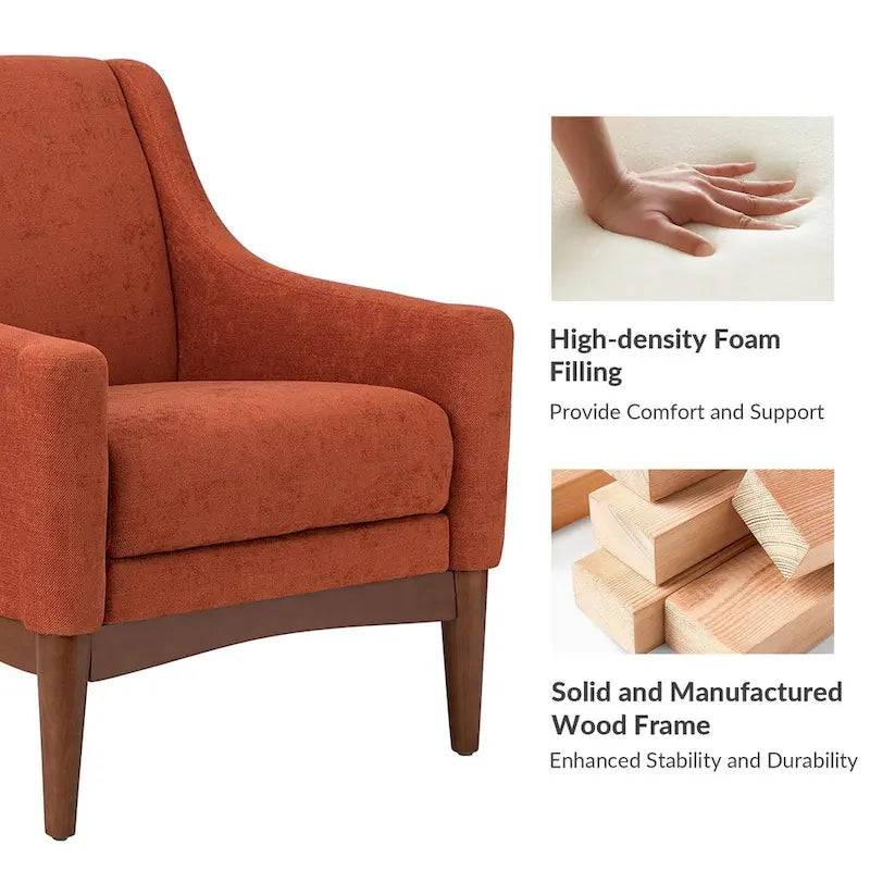 Fauteuil Francis de style moderne du milieu du siècle, capitonné, avec accoudoirs inclinés et pieds en bois massif, par HULALA HOME-35