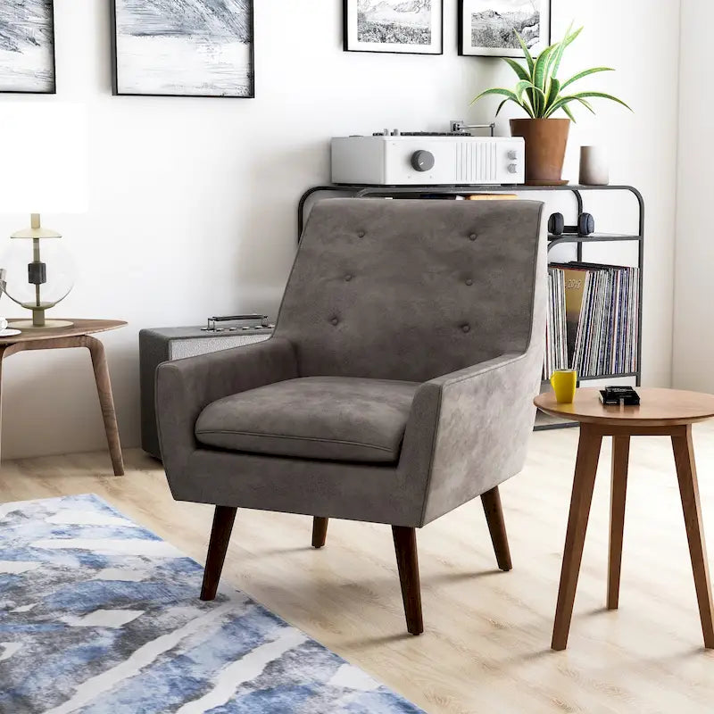 Fauteuil d'appoint Valla moderne en bois capitonné avec accoudoirs évasés par Carson Carrington-12