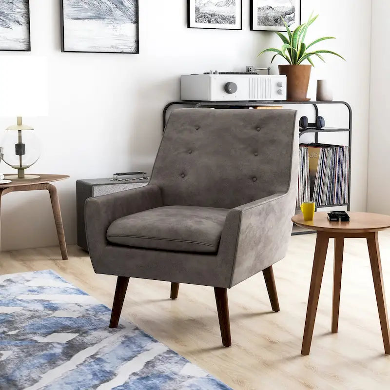 Fauteuil d'appoint Valla moderne en bois capitonné avec accoudoirs évasés par Carson Carrington-7