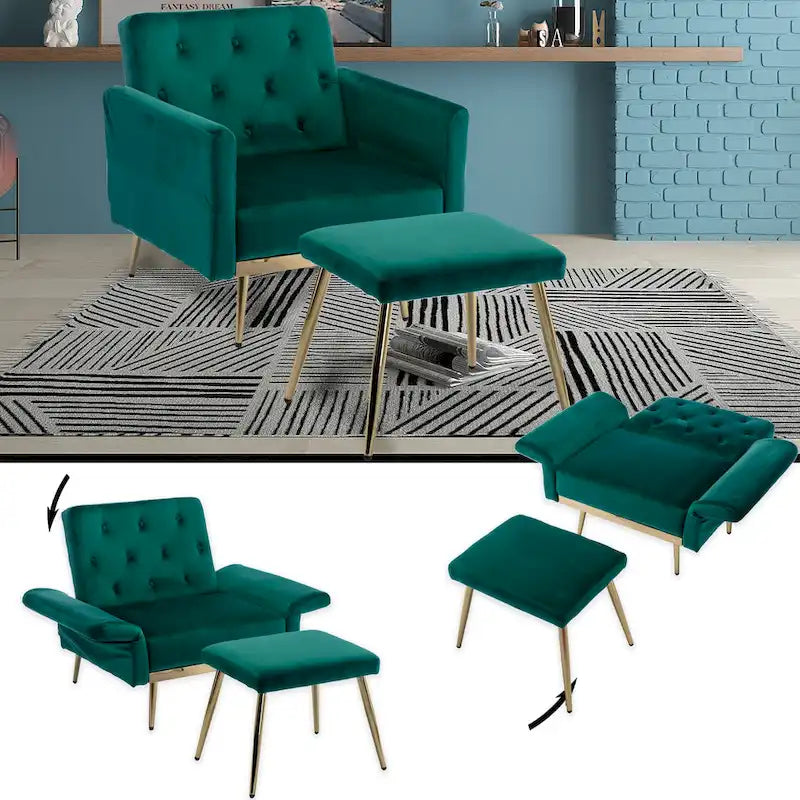 Fauteuil HOMEFUN en velours capitonné avec accoudoirs et dossier réglables et repose-pieds-4