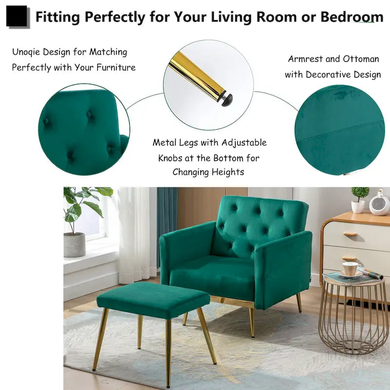 Fauteuil HOMEFUN en velours capitonné avec accoudoirs et dossier réglables et repose-pieds-5