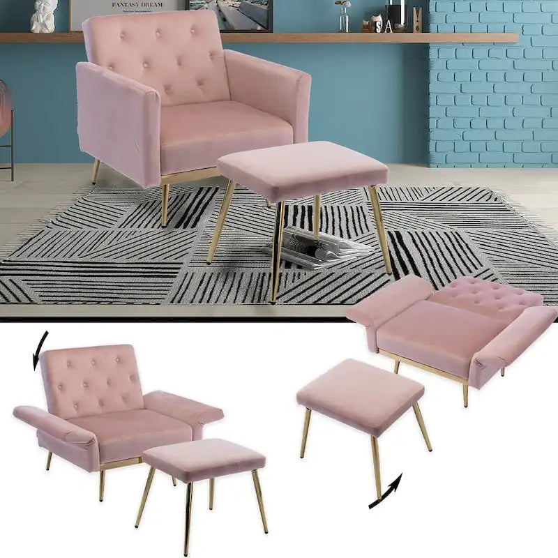 Fauteuil HOMEFUN en velours capitonné avec accoudoirs et dossier réglables et repose-pieds-11