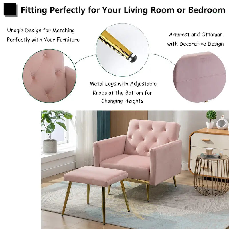 Fauteuil HOMEFUN en velours capitonné avec accoudoirs et dossier réglables et repose-pieds-12