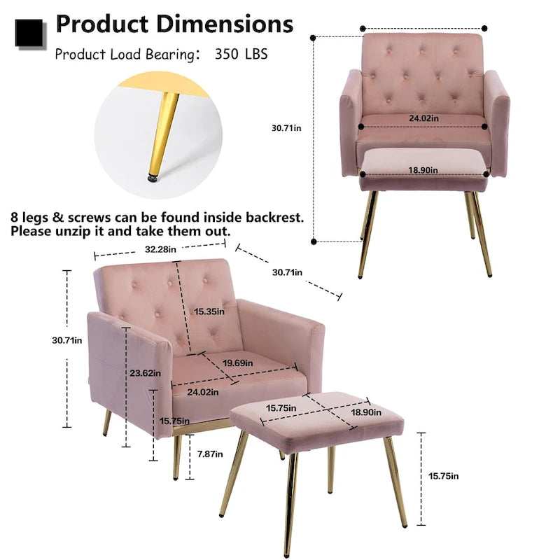 Fauteuil HOMEFUN en velours capitonné avec accoudoirs et dossier réglables et repose-pieds-14