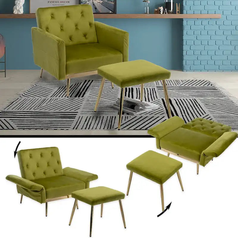 Fauteuil HOMEFUN en velours capitonné avec accoudoirs et dossier réglables et repose-pieds-18