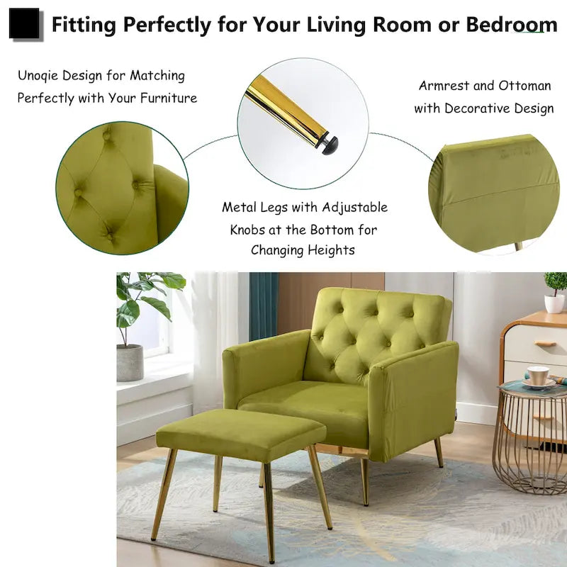 Fauteuil HOMEFUN en velours capitonné avec accoudoirs et dossier réglables et repose-pieds-19