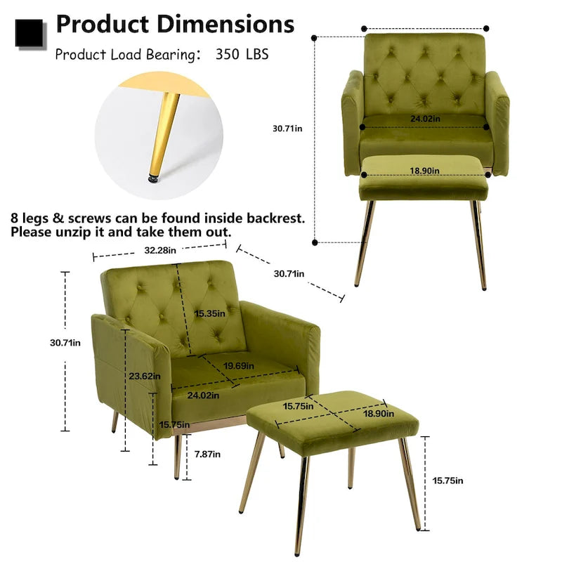 Fauteuil HOMEFUN en velours capitonné avec accoudoirs et dossier réglables et repose-pieds-21
