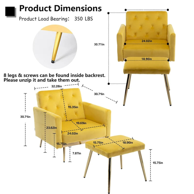 Fauteuil HOMEFUN en velours capitonné avec accoudoirs et dossier réglables et repose-pieds-28