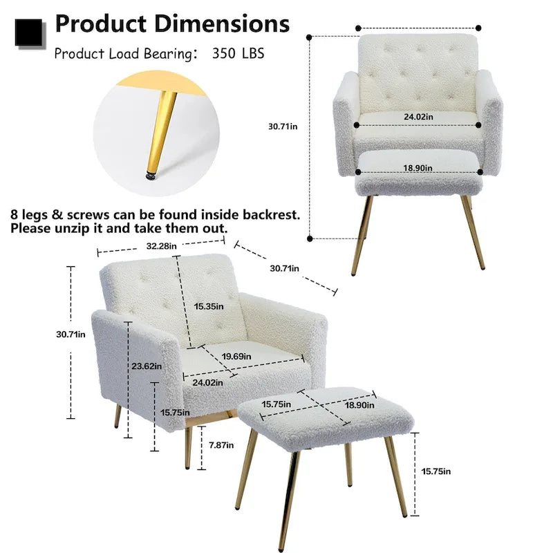 Fauteuil HOMEFUN en velours capitonné avec accoudoirs et dossier réglables et repose-pieds-35