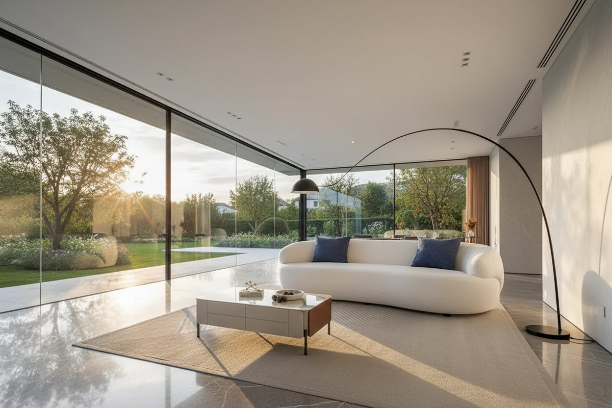 86.61in 3 Seater Modern Curved Upholstered Fabric Sofa Courch