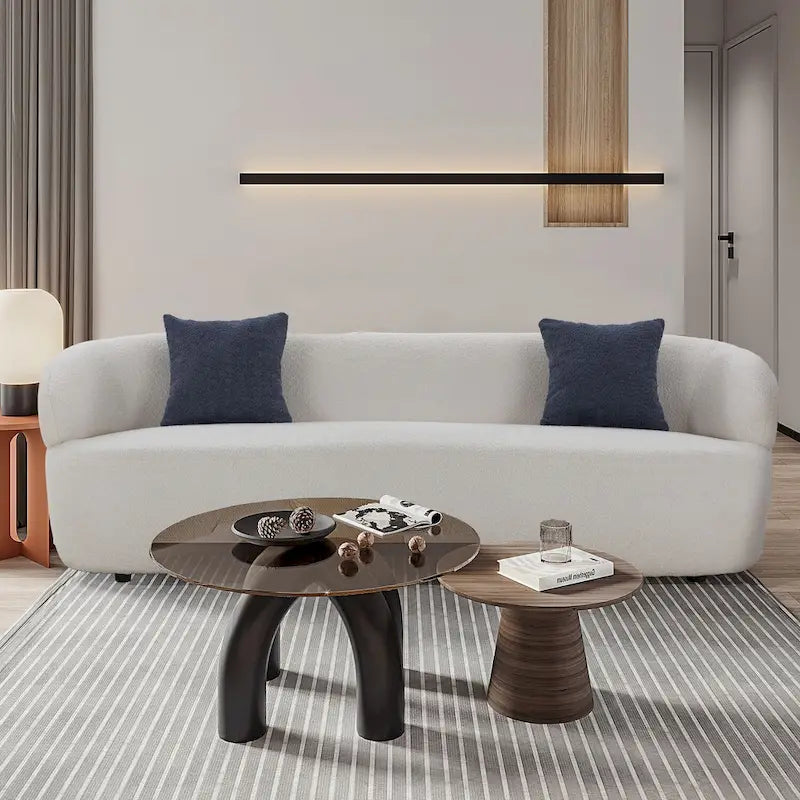 Canapé 3 places moderne incurvé en tissu rembourré de 86,61 pouces-5