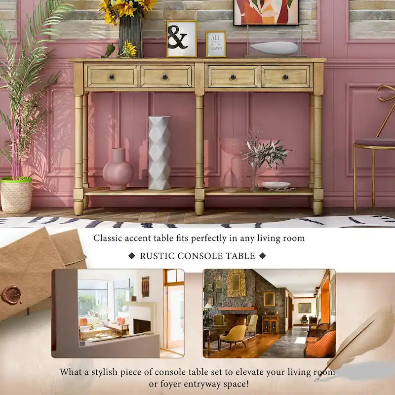 Table console avec deux tiroirs de rangement-9