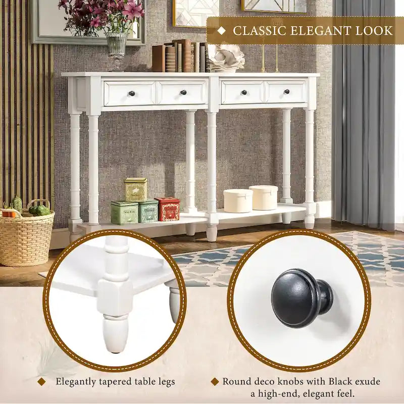 Table console avec deux tiroirs de rangement-14