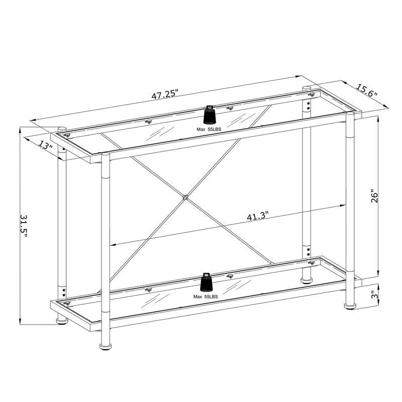 Console Grondin moderne et contemporaine à deux niveaux avec plateau en verre trempé, étagère inférieure et structure en acier et acrylique-11