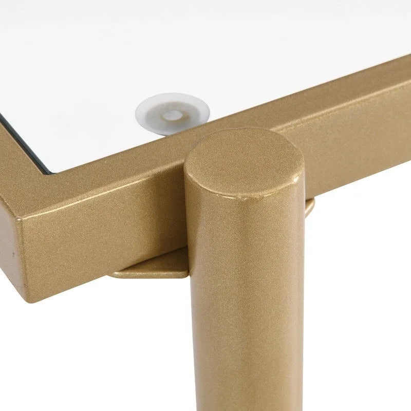 Console Grondin moderne et contemporaine à deux niveaux avec plateau en verre trempé, étagère inférieure et structure en acier et acrylique-17