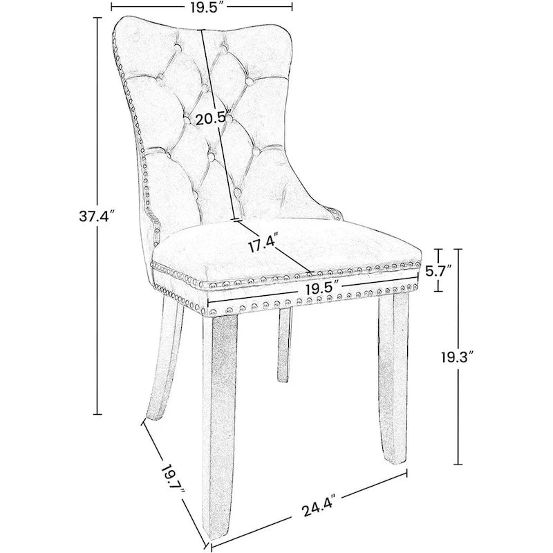 Ensemble de 2 chaises de salle à manger en velours, chaises de salle à manger haut de gamme capitonnées avec dossier clouté et poignées anneaux, pieds en bois massif-13