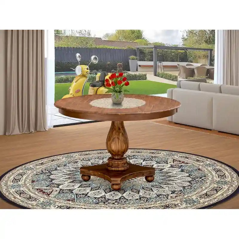 Table de salle à manger moderne Ferris d'East West Furniture - Plateau rond avec pied central, 122 x 122 cm (Finitions disponibles)-8