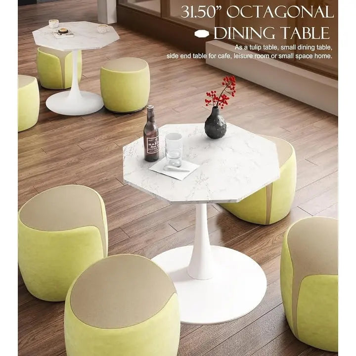 Table de salle à manger octogonale Grondin de style minimaliste moderne (31,5 po) avec plateau en MDF et pied central en métal, petite table de bar Tulipe-23