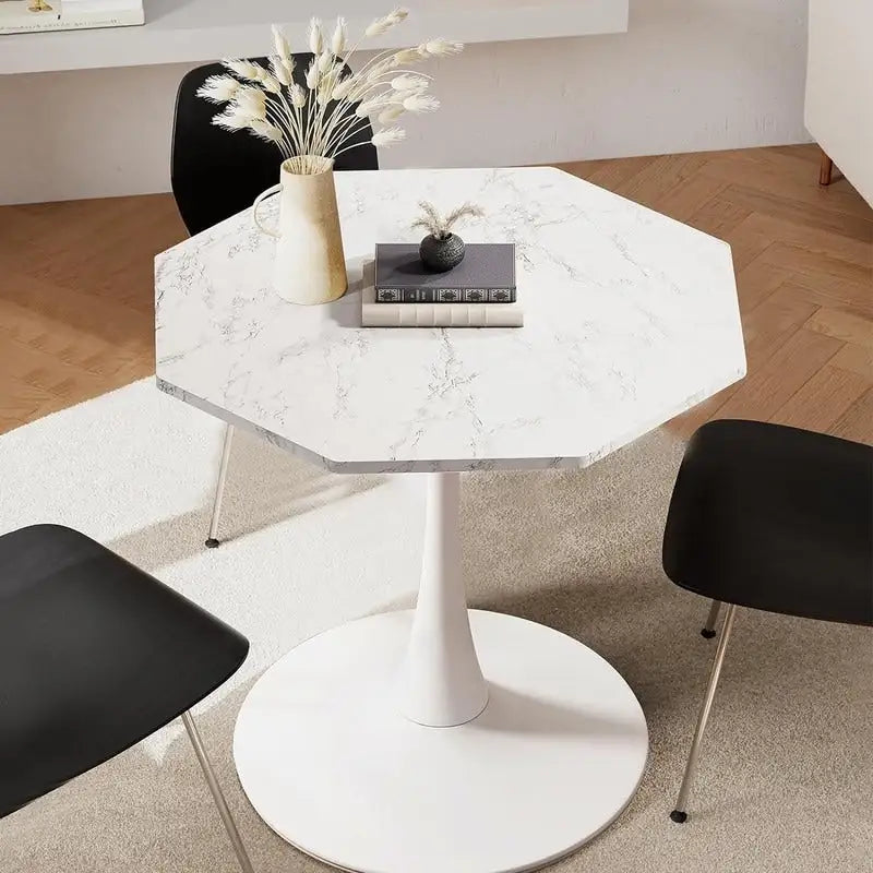 Table de salle à manger octogonale Grondin de style minimaliste moderne (31,5 po) avec plateau en MDF et pied central en métal, petite table de bar Tulipe-2