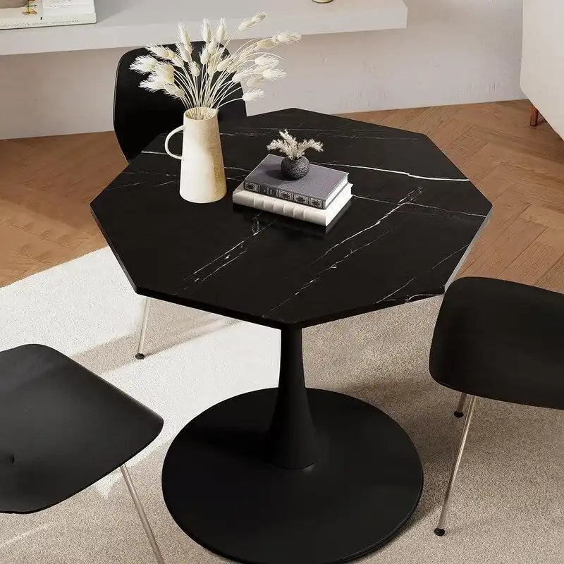 Table de salle à manger octogonale Grondin de style minimaliste moderne (31,5 po) avec plateau en MDF et pied central en métal, petite table de bar Tulipe-3