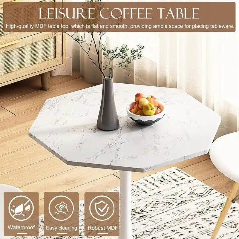 Table de salle à manger octogonale Grondin de style minimaliste moderne (31,5 po) avec plateau en MDF et pied central en métal, petite table de bar Tulipe-5