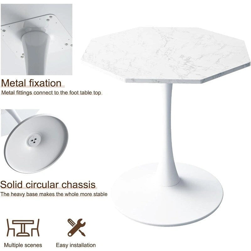 Table de salle à manger octogonale Grondin de style minimaliste moderne (31,5 po) avec plateau en MDF et pied central en métal, petite table de bar Tulipe-6