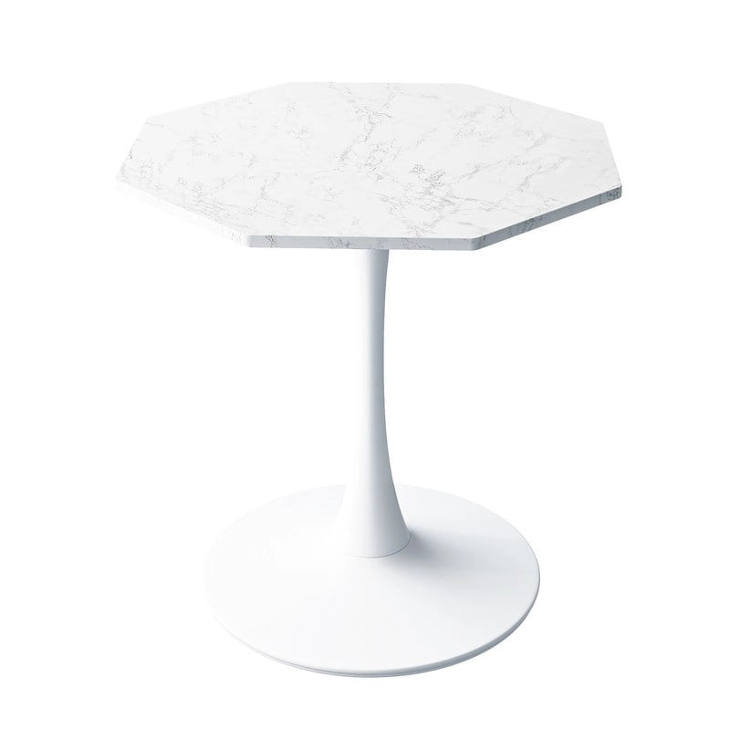 Table de salle à manger octogonale Grondin de style minimaliste moderne (31,5 po) avec plateau en MDF et pied central en métal, petite table de bar Tulipe-7
