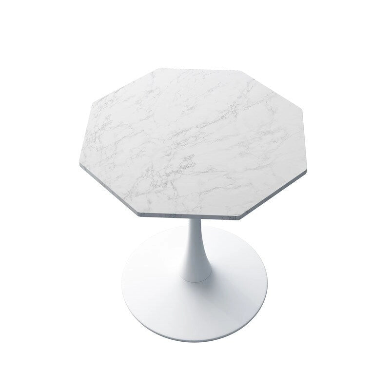 Table de salle à manger octogonale Grondin de style minimaliste moderne (31,5 po) avec plateau en MDF et pied central en métal, petite table de bar Tulipe-8