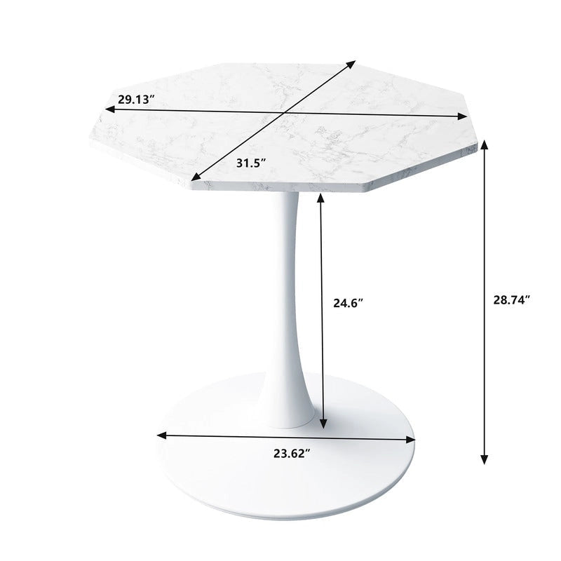 Table de salle à manger octogonale Grondin de style minimaliste moderne (31,5 po) avec plateau en MDF et pied central en métal, petite table de bar Tulipe-9