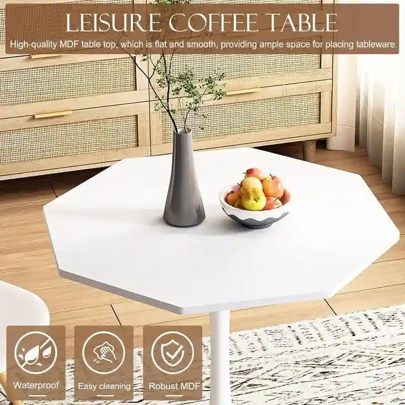 Table de salle à manger octogonale Grondin de style minimaliste moderne (31,5 po) avec plateau en MDF et pied central en métal, petite table de bar Tulipe-11