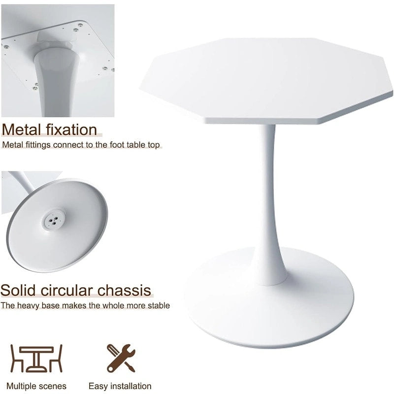 Table de salle à manger octogonale Grondin de style minimaliste moderne (31,5 po) avec plateau en MDF et pied central en métal, petite table de bar Tulipe-12