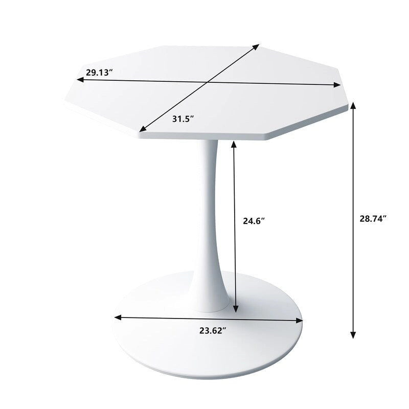 Table de salle à manger octogonale Grondin de style minimaliste moderne (31,5 po) avec plateau en MDF et pied central en métal, petite table de bar Tulipe-15