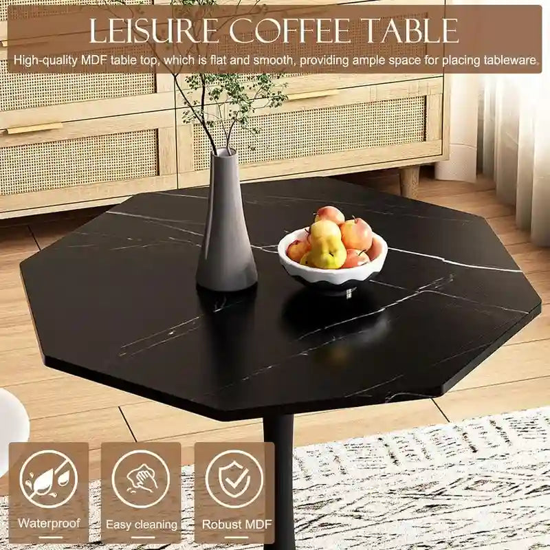 Table de salle à manger octogonale Grondin de style minimaliste moderne (31,5 po) avec plateau en MDF et pied central en métal, petite table de bar Tulipe-17
