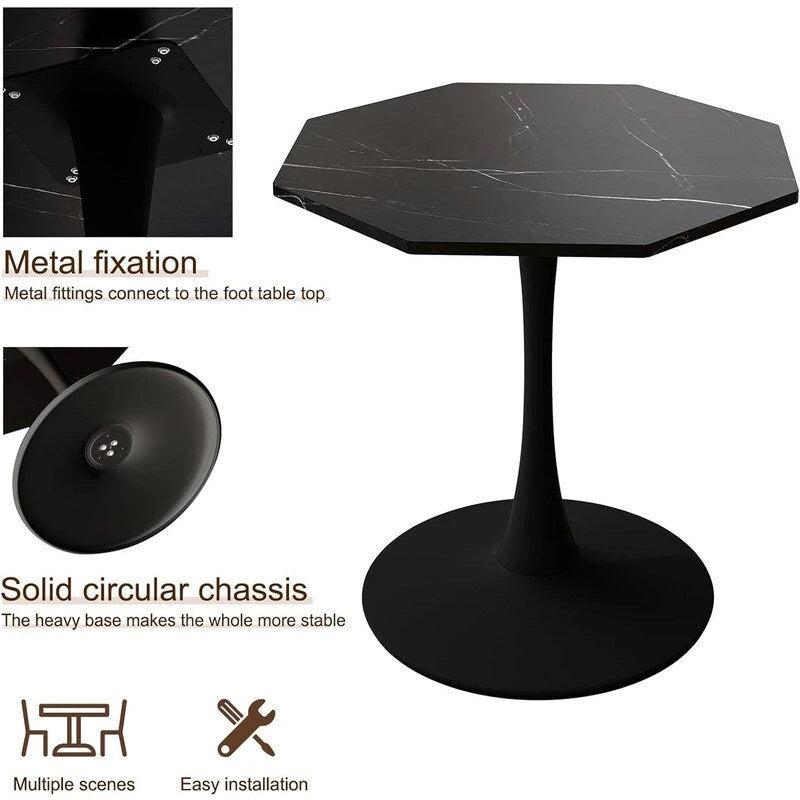 Table de salle à manger octogonale Grondin de style minimaliste moderne (31,5 po) avec plateau en MDF et pied central en métal, petite table de bar Tulipe-18