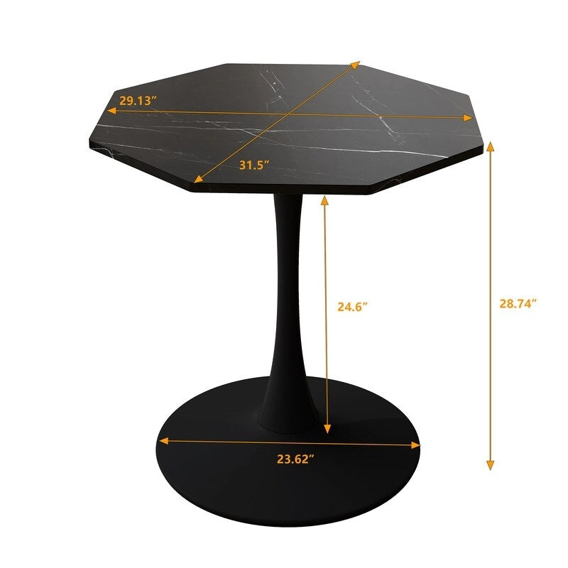 Table de salle à manger octogonale Grondin de style minimaliste moderne (31,5 po) avec plateau en MDF et pied central en métal, petite table de bar Tulipe-21